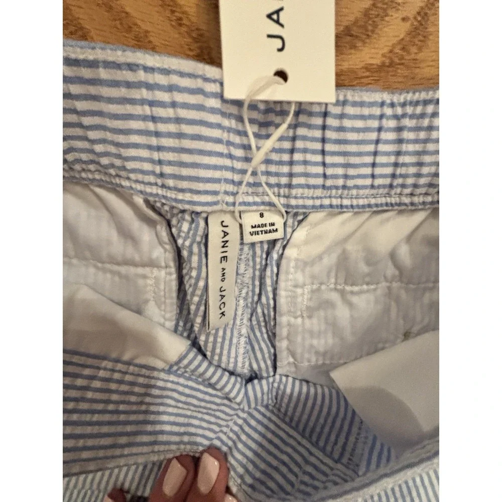 Janie and Jack Striped Seersucker‎ Pants Boys Size 8 Blue & White 100% Cotton